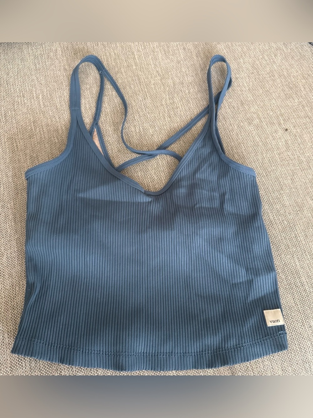 Vuori Slate Blue Rib Crop Tank